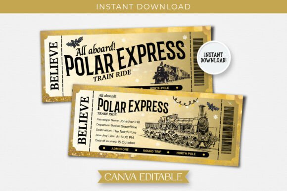 Download Canva Polar Express Ticket Template - Express Collection