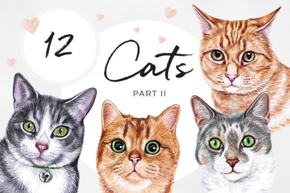 Download Watercolor Cat Illustrations Set Part 2 - Cat illustrations Collection